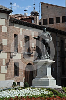 Bronze Statue Don Alvaro de Bazan, Famous Admiral, Plaza de la Villa, Madrid Spain. Statue in front of Casa de Cisneros, created i